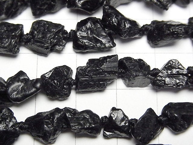 [Video] Black Tourmaline Rough Rock Nugget 1strand beads (aprx.16inch/40cm)