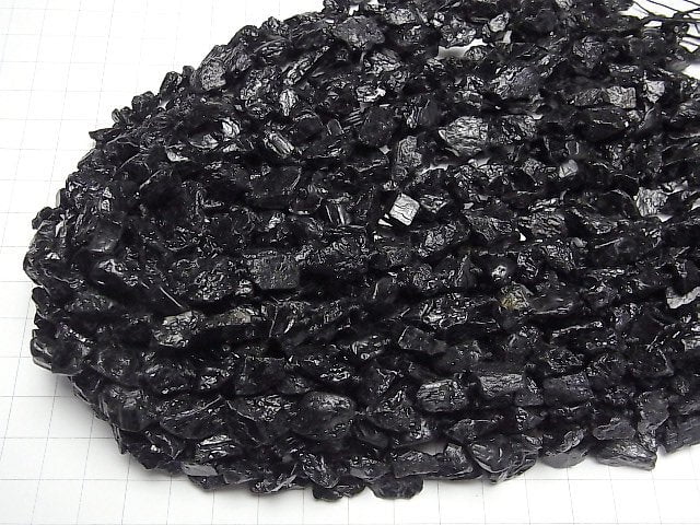 [Video] Black Tourmaline Rough Rock Nugget 1strand beads (aprx.16inch/40cm)