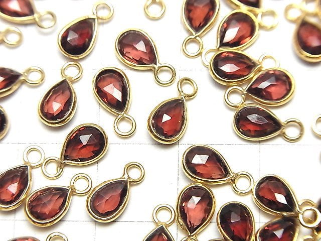 [Video]High Quality Garnet AAA Bezel Setting Pear shape 6x5mm Rose Cut 18KGP 3pcs