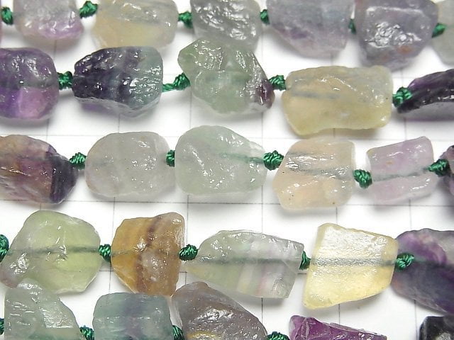 [Video] Multicolor Fluorite AA Rough Rock Nugget 1strand beads (aprx.16inch/39cm)