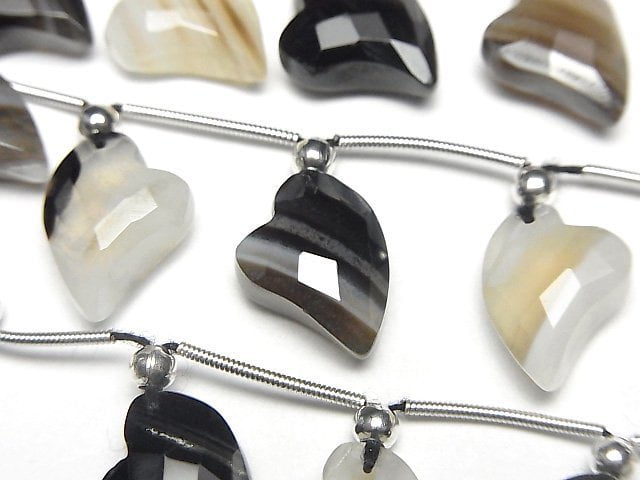 [Video] Black Stripe Agate Heart cut half or 1strand (8pcs)