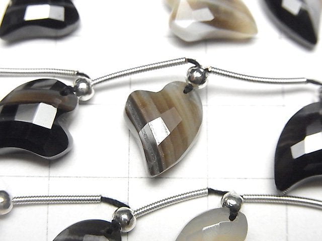 [Video] Black Stripe Agate Heart cut half or 1strand (8pcs)