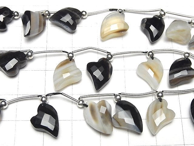 [Video] Black Stripe Agate Heart cut half or 1strand (8pcs)