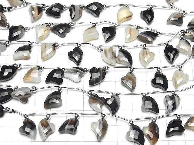 [Video] Black Stripe Agate Heart cut half or 1strand (8pcs)