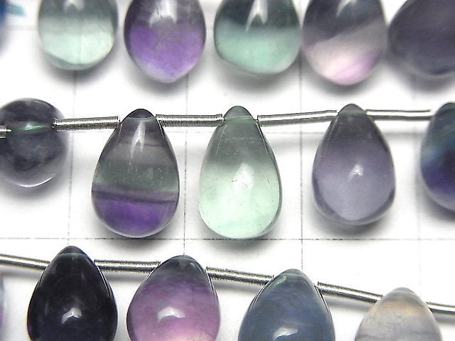 [Video]High Quality Multicolor Fluorite AA++ Drop (Smooth) 1strand (9pcs)