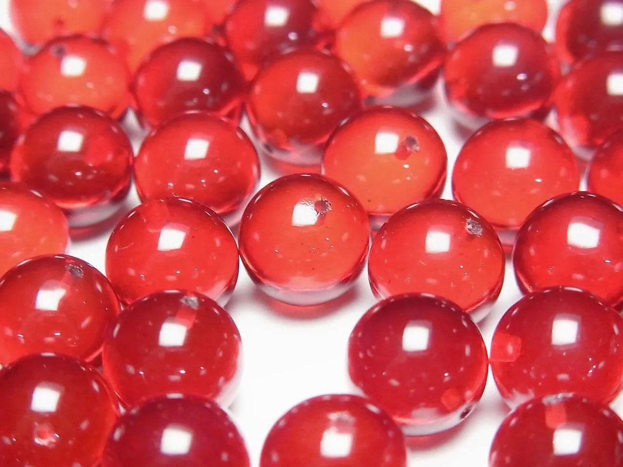 Red color Amber Half Drilled Hole Round 10mm 2pcs