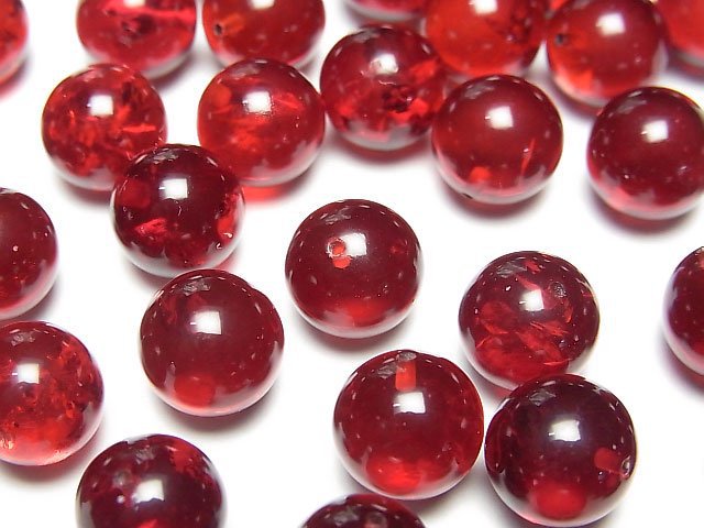 [Video] Red color Amber Half Drilled Hole Round 10mm 2pcs