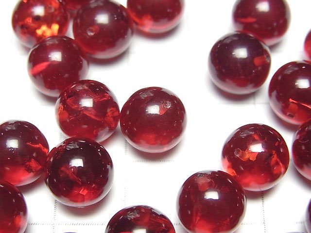 [Video] Red color Amber Half Drilled Hole Round 10mm 2pcs