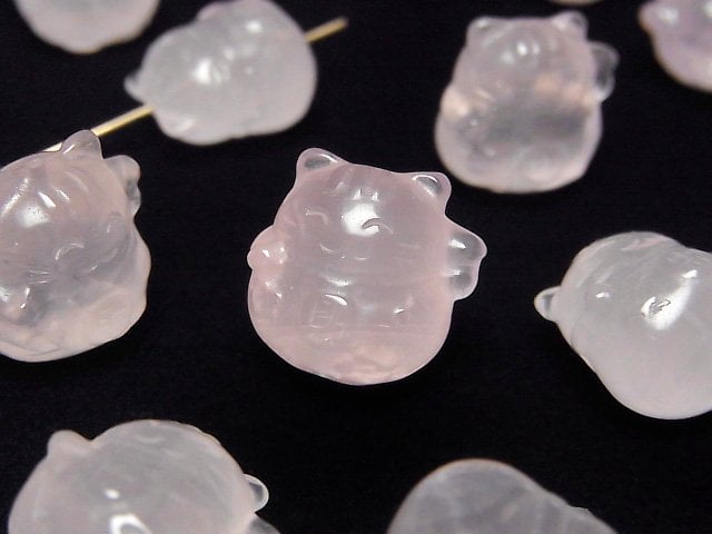 [Video]Rose Quartz AAA- Lucky Cat Shape [Drilled Hole] 16x17mm 1pc