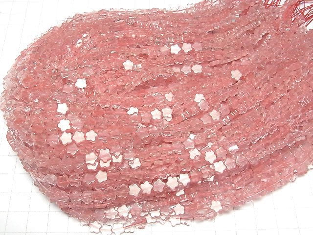 [Video] Cherry Quartz Glass Flower Motif 6x6mm 1strand beads (aprx.14inch/35cm)