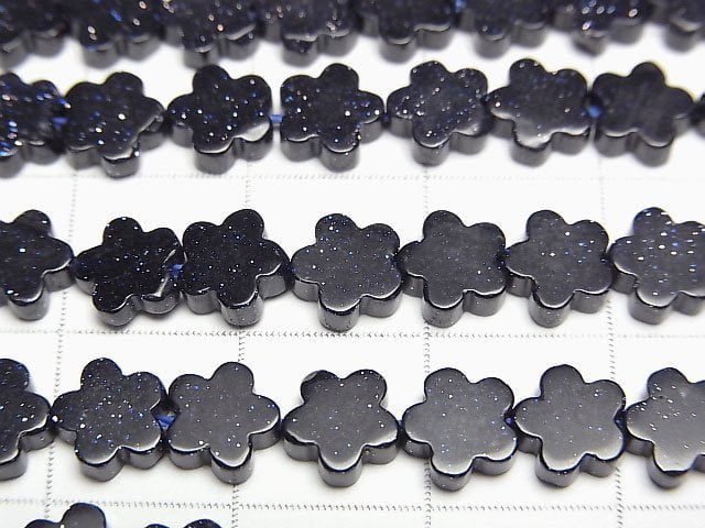 [Video] Blue Golden Sand Stone Flower Motif 6x6mm 1strand beads (aprx.14inch/35cm)