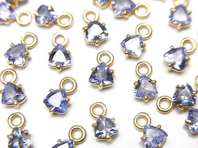 [Video]High Quality Tanzanite AAA Bezel Setting Triangle Faceted 4x4mm 18KGP 1pc