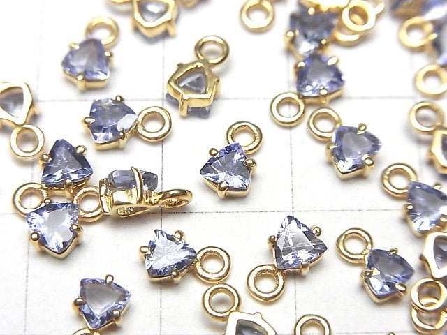 [Video]High Quality Tanzanite AAA Bezel Setting Triangle Faceted 4x4mm 18KGP 1pc