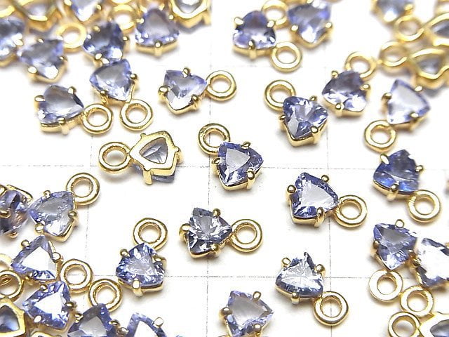 [Video]High Quality Tanzanite AAA Bezel Setting Triangle Faceted 4x4mm 18KGP 1pc