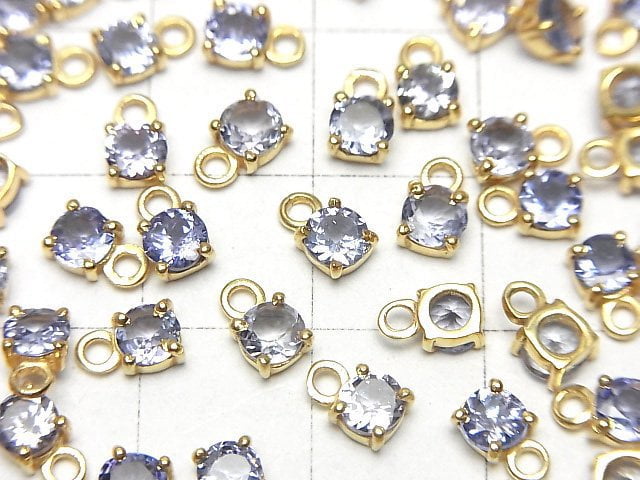 [Video]High Quality Tanzanite AAA- Bezel Setting Round Faceted 4x4mm 18KGP 1pc