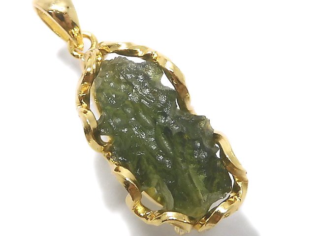 [Video][One of a kind] Moldavite Rough Rock Nugget Pendant 18KGP NO.201