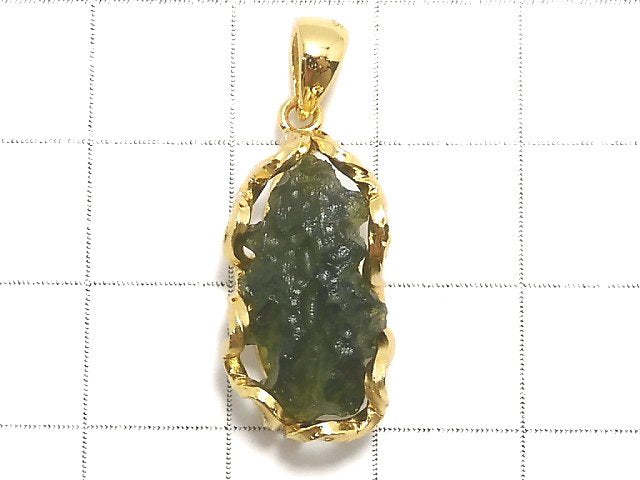 [Video][One of a kind] Moldavite Rough Rock Nugget Pendant 18KGP NO.201