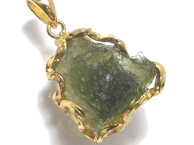 [Video][One of a kind] Moldavite Rough Rock Nugget Pendant 18KGP NO.204