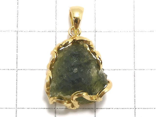 [Video][One of a kind] Moldavite Rough Rock Nugget Pendant 18KGP NO.204