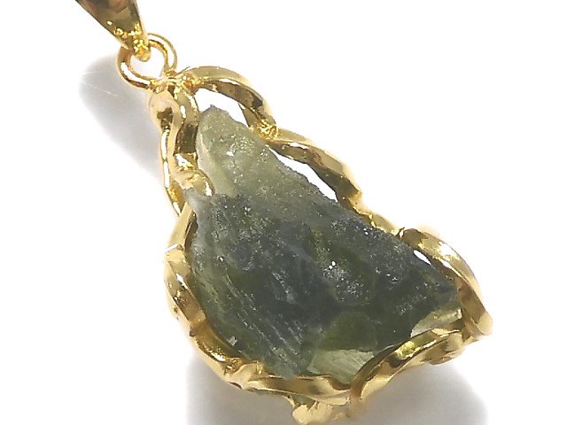 [Video][One of a kind] Moldavite Rough Rock Nugget Pendant 18KGP NO.206