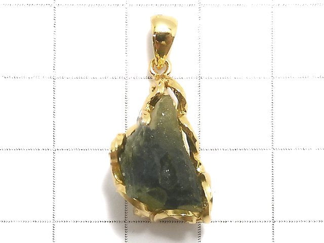 [Video][One of a kind] Moldavite Rough Rock Nugget Pendant 18KGP NO.206