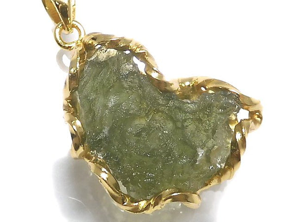 [Video][One of a kind] Moldavite Rough Rock Nugget Pendant 18KGP NO.208