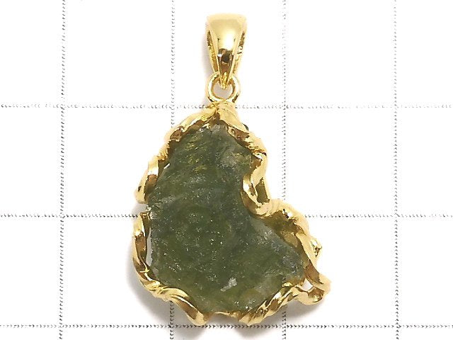 [Video][One of a kind] Moldavite Rough Rock Nugget Pendant 18KGP NO.208