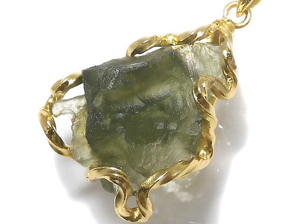 [Video][One of a kind] Moldavite Rough Rock Nugget Pendant 18KGP NO.209