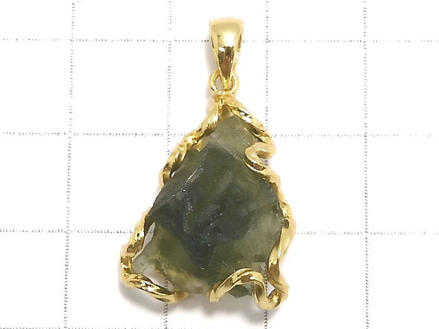 [Video][One of a kind] Moldavite Rough Rock Nugget Pendant 18KGP NO.209