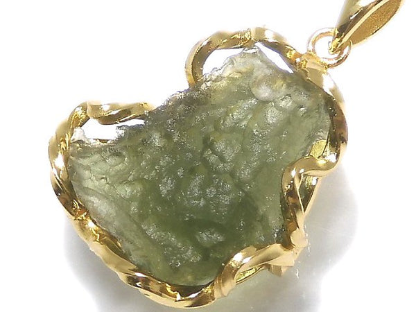 [Video][One of a kind] Moldavite Rough Rock Nugget Pendant 18KGP NO.210