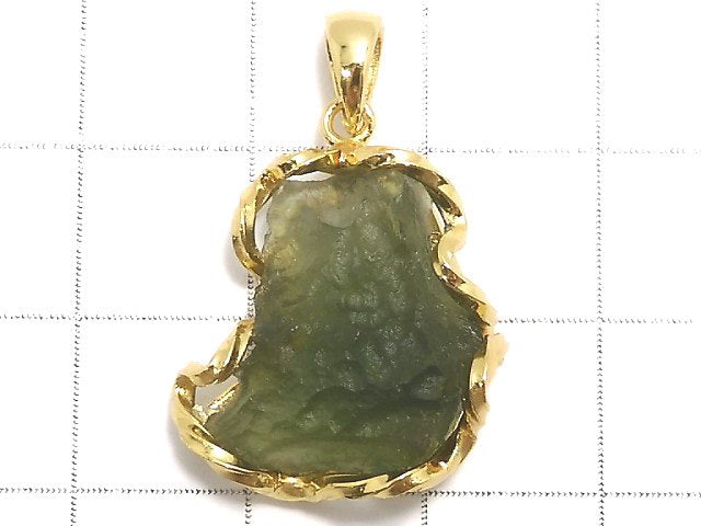 [Video][One of a kind] Moldavite Rough Rock Nugget Pendant 18KGP NO.210