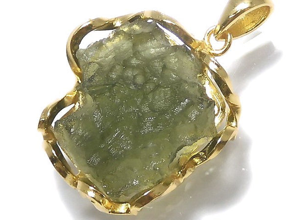 [Video][One of a kind] Moldavite Rough Rock Nugget Pendant 18KGP NO.213