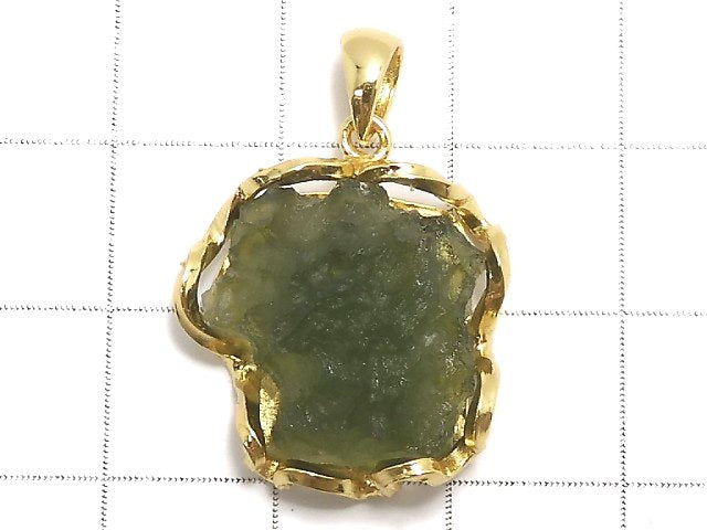 [Video][One of a kind] Moldavite Rough Rock Nugget Pendant 18KGP NO.213