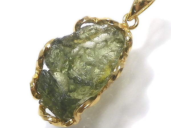 [Video][One of a kind] Moldavite Rough Rock Nugget Pendant 18KGP NO.215