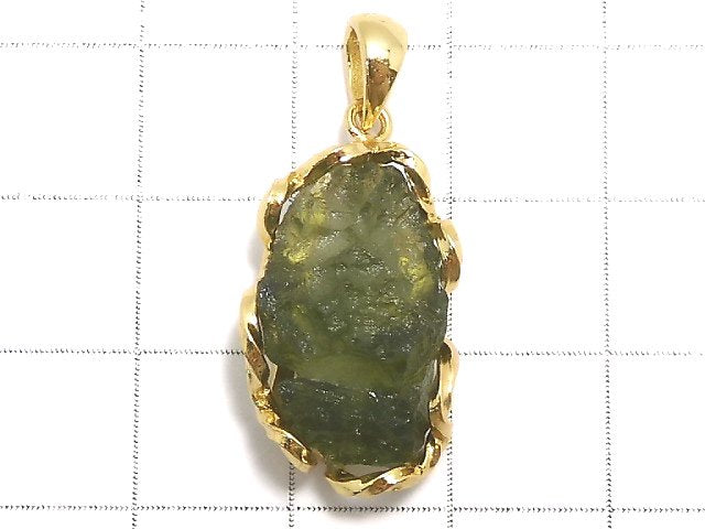 [Video][One of a kind] Moldavite Rough Rock Nugget Pendant 18KGP NO.215