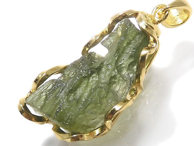 [Video][One of a kind] Moldavite Rough Rock Nugget Pendant 18KGP NO.216