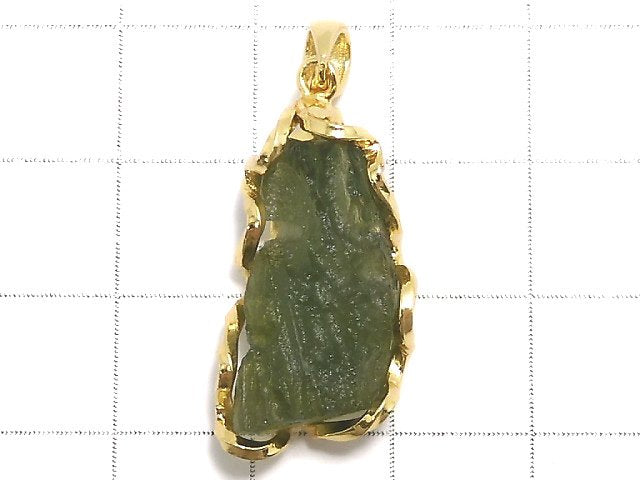 [Video][One of a kind] Moldavite Rough Rock Nugget Pendant 18KGP NO.216