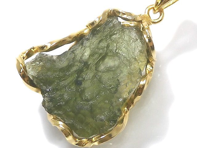 [Video][One of a kind] Moldavite Rough Rock Nugget Pendant 18KGP NO.217