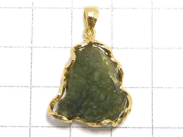 [Video][One of a kind] Moldavite Rough Rock Nugget Pendant 18KGP NO.217