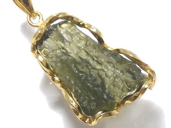 [Video][One of a kind] Moldavite Rough Rock Nugget Pendant 18KGP NO.218