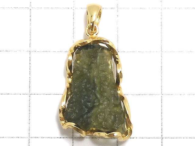 [Video][One of a kind] Moldavite Rough Rock Nugget Pendant 18KGP NO.218