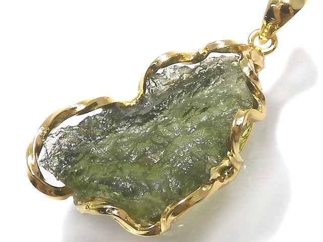 [Video][One of a kind] Moldavite Rough Rock Nugget Pendant 18KGP NO.219