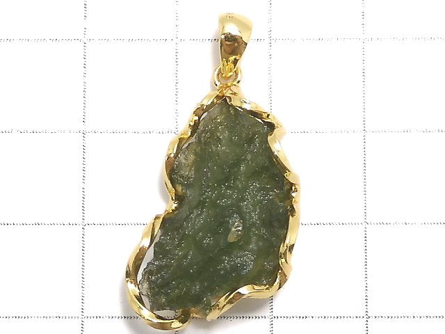 [Video][One of a kind] Moldavite Rough Rock Nugget Pendant 18KGP NO.219