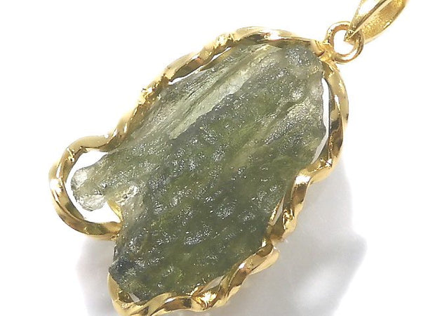 [Video][One of a kind] Moldavite Rough Rock Nugget Pendant 18KGP NO.220