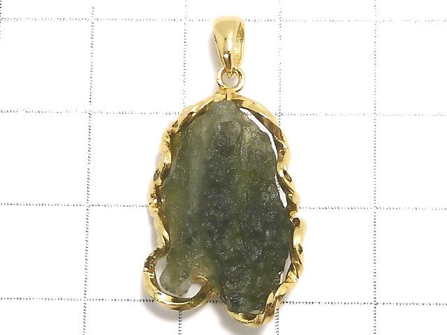 [Video][One of a kind] Moldavite Rough Rock Nugget Pendant 18KGP NO.220