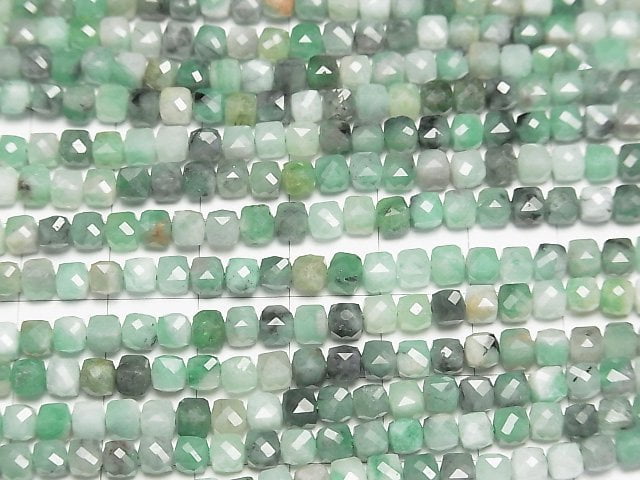 [Video]High Quality! Brazilian Emerald AA Cube Shape 4x4x4mm half or 1strand beads (aprx.15inch/37cm)