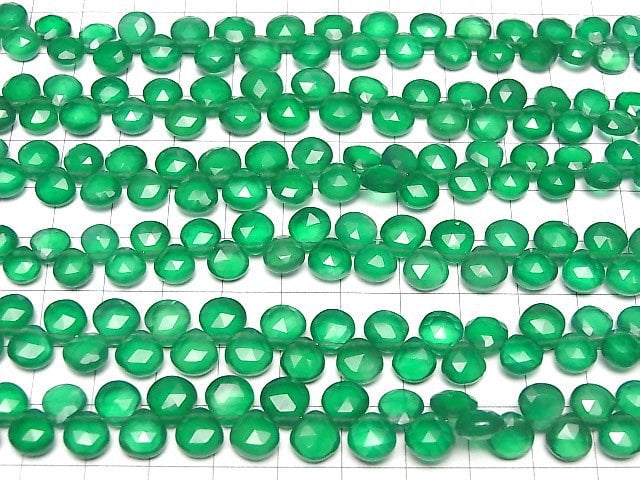 [Video]High Quality Green Onyx AAA Chestnut Faceted Briolette half or 1strand beads (aprx.7inch/18cm)