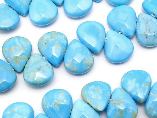 [Video]Magnesite Turquoise Faceted Pear Shape 10x8mm Blue color 1strand beads (aprx.7inch/19cm)