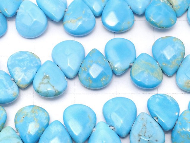 [Video]Magnesite Turquoise Faceted Pear Shape 10x8mm Blue color 1strand beads (aprx.7inch/19cm)