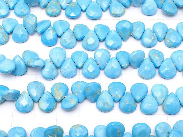 [Video]Magnesite Turquoise Faceted Pear Shape 10x8mm Blue color 1strand beads (aprx.7inch/19cm)